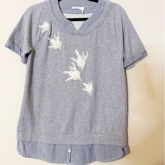 Anthropologie Floreat Top Women's Flutter Layered Shirt Beaded Embellished Small - Picture 3 of 9